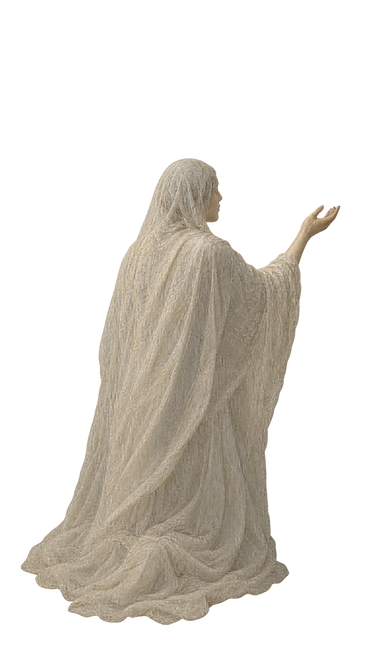 The veiled traveller reaches for the coin